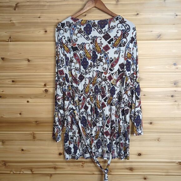 Lane Bryant Womens Top 22/24 Multicolor Paisley Print Blouse Tie Waist - Picture 5 of 9